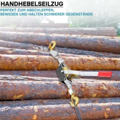 Wiltec Handseilzug mit 2,2 m Drahtseil bis 2000 kg, Flaschenzug mit 2 Haken, Seilwinde mit Sicherheitslasthaken, Handseilwinde mit 2 Getriebe