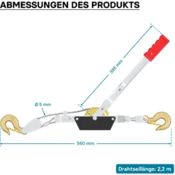 Wiltec Handseilzug mit 2,2 m Drahtseil bis 2000 kg, Flaschenzug mit 2 Haken, Seilwinde mit Sicherheitslasthaken, Handseilwinde mit 2 Getriebe
