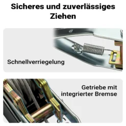 Wiltec Handseilzug mit 1,8 m Drahtseil bis 1000 kg, Flaschenzug mit 2 Haken, Seilwinde mit Sicherheitslasthaken