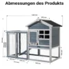 Wiltec Hasenstall grau-weiß 1220 x 630 x 920 mm mit Freilaufgehege und erhöhtem Unterschlupf aus Holz, Kaninchenkäfig mit 2 Etagen, Kleintierstall