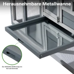 Wiltec Hasenstall grau-weiß 1220 x 630 x 920 mm mit Freilaufgehege und erhöhtem Unterschlupf aus Holz, Kaninchenkäfig mit 2 Etagen, Kleintierstall