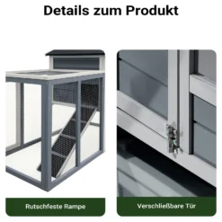 Wiltec Hasenstall grau-weiß 1220 x 630 x 920 mm mit Freilaufgehege und erhöhtem Unterschlupf aus Holz, Kaninchenkäfig mit 2 Etagen, Kleintierstall