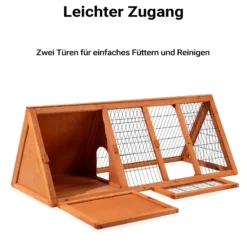 Wiltec Hasenstall in Dreiecksform, 118 x 50 x 45 cm, Kaninchenstall mit Freilauf und Schlafbereich, Kleintierstall aus Fichtenholz, Außengehege mit Türen
