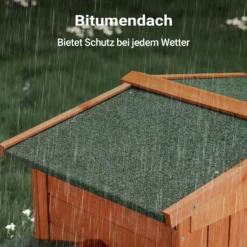 Wiltec Hasenstall 2190 x 530 x 850 mm mit Freilaufgehege und erhöhtem Unterschlupf aus Fichtenholz, Kaninchenkäfig mit 2 Etagen, Kleintierstall