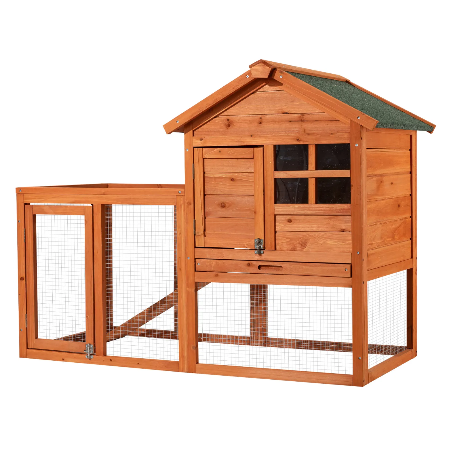 Wiltec Hasenstall 1220 x 630 x 920 mm mit Freilaufgehege und erhöhtem Unterschlupf aus Fichtenholz, Kaninchenkäfig mit 2 Etagen, Kleintierstall