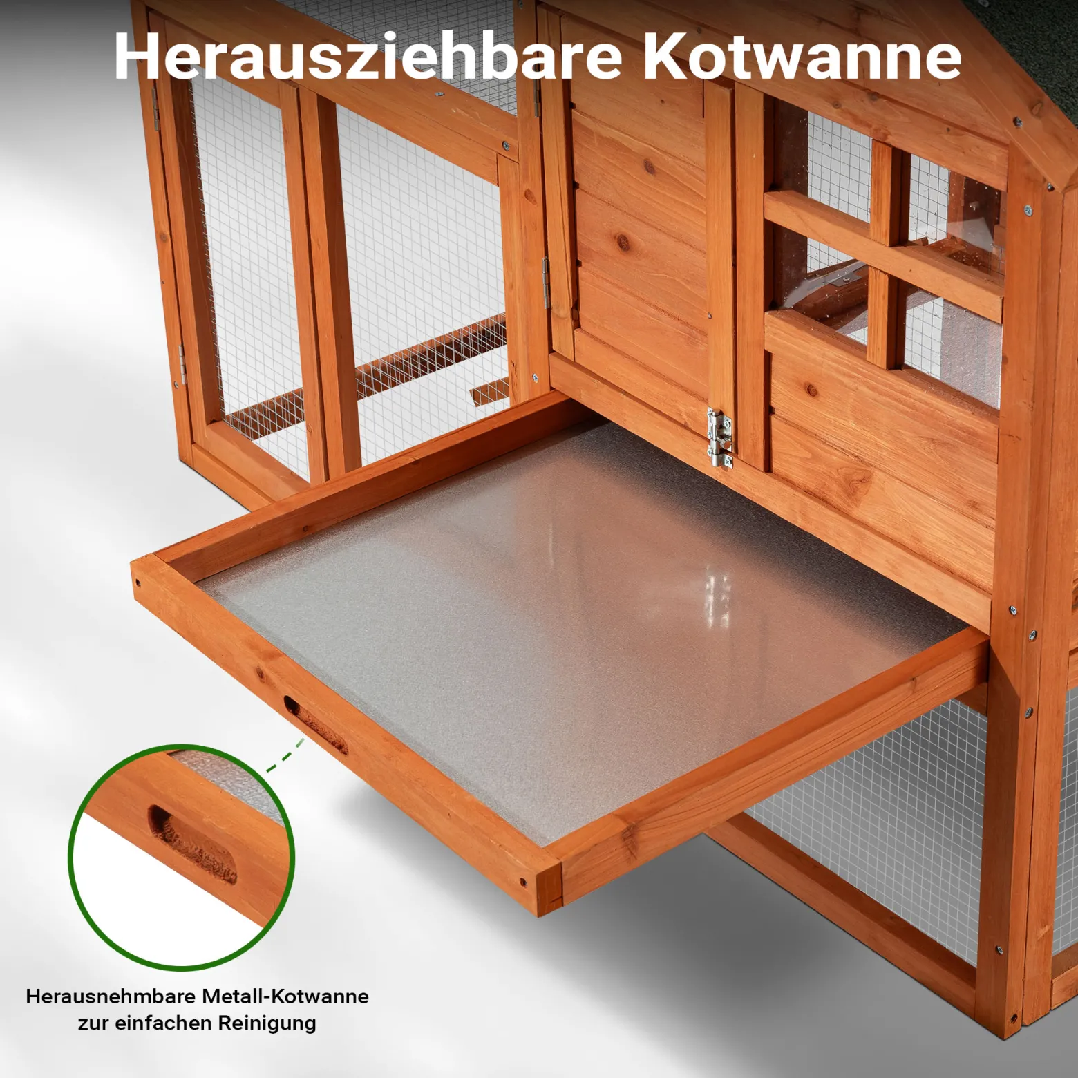 Wiltec Hasenstall 1220 x 630 x 920 mm mit Freilaufgehege und erhöhtem Unterschlupf aus Fichtenholz, Kaninchenkäfig mit 2 Etagen, Kleintierstall