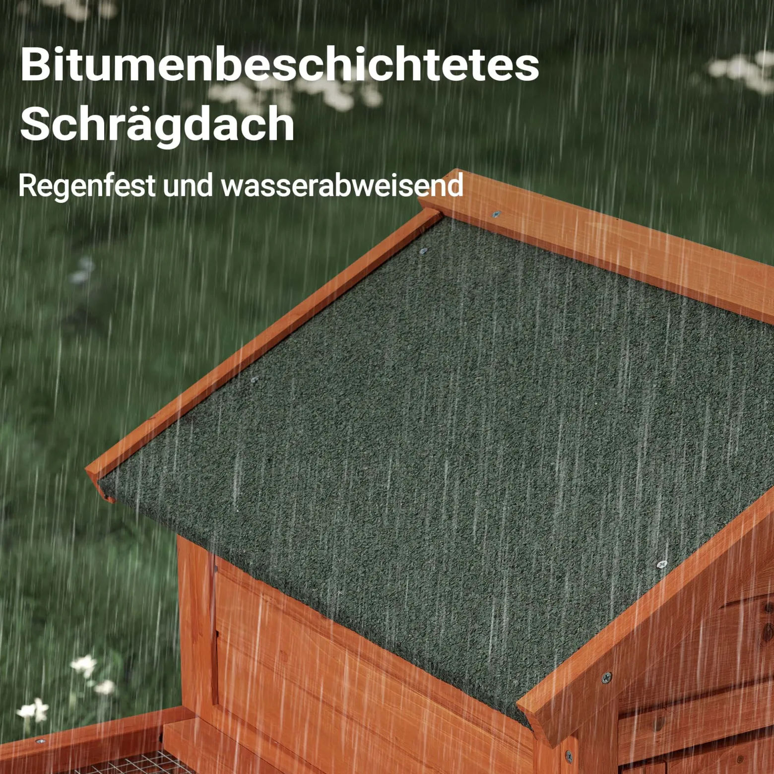 Wiltec Hasenstall 1220 x 630 x 920 mm mit Freilaufgehege und erhöhtem Unterschlupf aus Fichtenholz, Kaninchenkäfig mit 2 Etagen, Kleintierstall