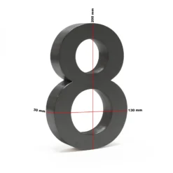Wiltec Hausnummer 8 anthrazit Edelstahl Hausnummer in modernem 3D-Design, Höhe 20 cm, Schrift Arial, rostfrei und witterungsbeständig, mit Montagematerial