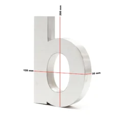 Wiltec Hausnummer b silberfarbene Edelstahl Hausnummer in modernem 3D-Design, Höhe 20 cm, Schrift Arial, rostfrei und witterungsbeständig, mit Montagematerial
