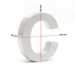 Wiltec Hausnummer c silberfarbene Edelstahl Hausnummer in modernem 3D-Design, Höhe 15 cm, Schrift Arial, rostfrei und witterungsbeständig, mit Montagematerial