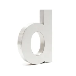 Wiltec Hausnummer d silberfarbene Edelstahl Hausnummer in modernem 3D-Design, Höhe 20 cm, Schrift Arial, rostfrei und witterungsbeständig, mit Montagematerial