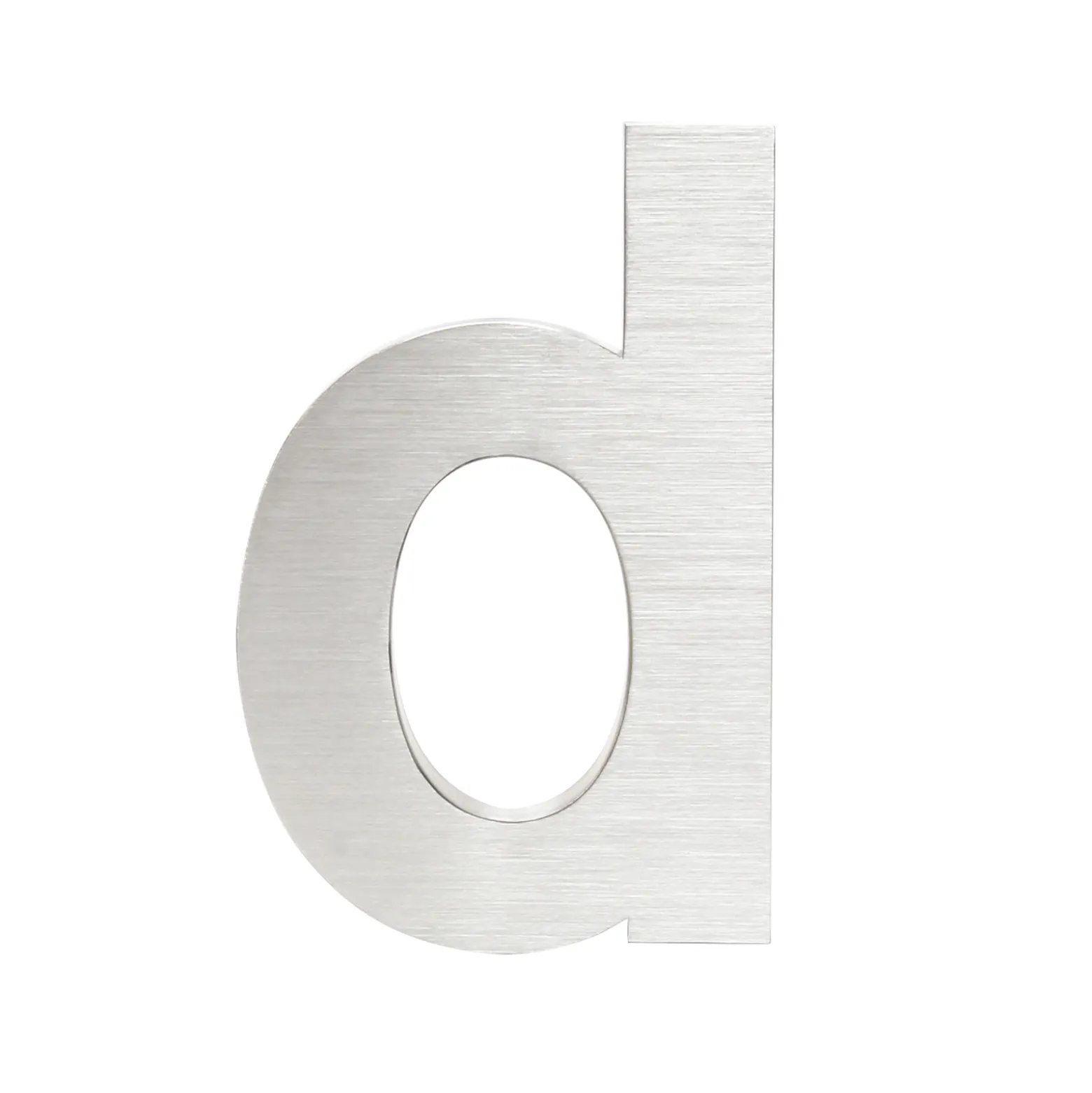 Wiltec Hausnummer d silberfarbene Edelstahl Hausnummer in modernem 3D-Design, Höhe 20 cm, Schrift Arial, rostfrei und witterungsbeständig, mit Montagematerial