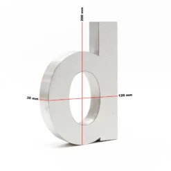 Wiltec Hausnummer d silberfarbene Edelstahl Hausnummer in modernem 3D-Design, Höhe 20 cm, Schrift Arial, rostfrei und witterungsbeständig, mit Montagematerial