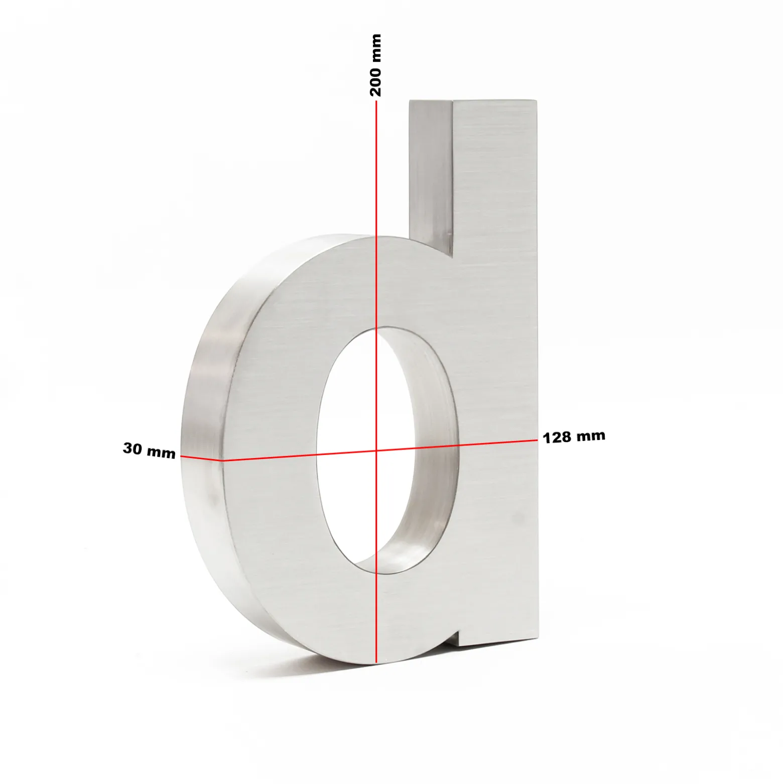 Wiltec Hausnummer d silberfarbene Edelstahl Hausnummer in modernem 3D-Design, Höhe 20 cm, Schrift Arial, rostfrei und witterungsbeständig, mit Montagematerial