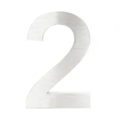 Wiltec Hausnummer 2 silberfarbene Edelstahl Hausnummer in modernem 3D-Design, Höhe 20 cm, Schrift Arial, rostfrei und witterungsbeständig, mit Montagematerial
