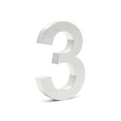 Wiltec Hausnummer 3 silberfarbene Edelstahl Hausnummer in modernem 3D-Design, Höhe 20 cm, Schrift Arial, rostfrei und witterungsbeständig, mit Montagematerial