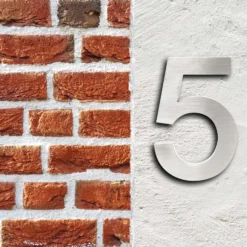 Wiltec Hausnummer 5 silberfarbene Edelstahl Hausnummer in modernem 3D-Design, Höhe 20 cm, Schrift Arial, rostfrei und witterungsbeständig, mit Montagematerial