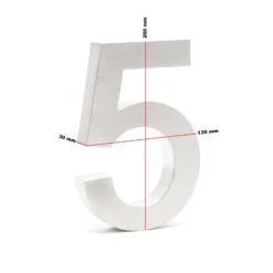 Wiltec Hausnummer 5 silberfarbene Edelstahl Hausnummer in modernem 3D-Design, Höhe 20 cm, Schrift Arial, rostfrei und witterungsbeständig, mit Montagematerial
