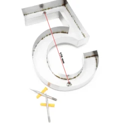Wiltec Hausnummer 5 silberfarbene Edelstahl Hausnummer in modernem 3D-Design, Höhe 20 cm, Schrift Arial, rostfrei und witterungsbeständig, mit Montagematerial