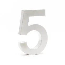 Wiltec Hausnummer 5 silberfarbene Edelstahl Hausnummer in modernem 3D-Design, Höhe 20 cm, Schrift Arial, rostfrei und witterungsbeständig, mit Montagematerial