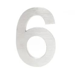 Wiltec Hausnummer 6 silberfarbene Edelstahl Hausnummer in modernem 3D-Design, Höhe 20 cm, Schrift Arial, rostfrei und witterungsbeständig, mit Montagematerial