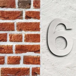 Wiltec Hausnummer 6 silberfarbene Edelstahl Hausnummer in modernem 3D-Design, Höhe 20 cm, Schrift Arial, rostfrei und witterungsbeständig, mit Montagematerial