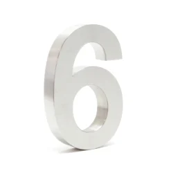 Wiltec Hausnummer 6 silberfarbene Edelstahl Hausnummer in modernem 3D-Design, Höhe 20 cm, Schrift Arial, rostfrei und witterungsbeständig, mit Montagematerial