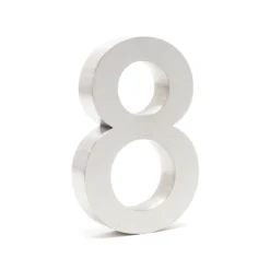 Wiltec Hausnummer 8 silberfarbene Edelstahl Hausnummer in modernem 3D-Design, Höhe 20 cm, Schrift Arial, rostfrei und witterungsbeständig, mit Montagematerial