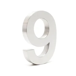 Wiltec Hausnummer 9 silberfarbene Edelstahl Hausnummer in modernem 3D-Design, Höhe 20 cm, Schrift Arial, rostfrei und witterungsbeständig, mit Montagematerial