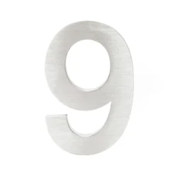 Wiltec Hausnummer 9 silberfarbene Edelstahl Hausnummer in modernem 3D-Design, Höhe 20 cm, Schrift Arial, rostfrei und witterungsbeständig, mit Montagematerial