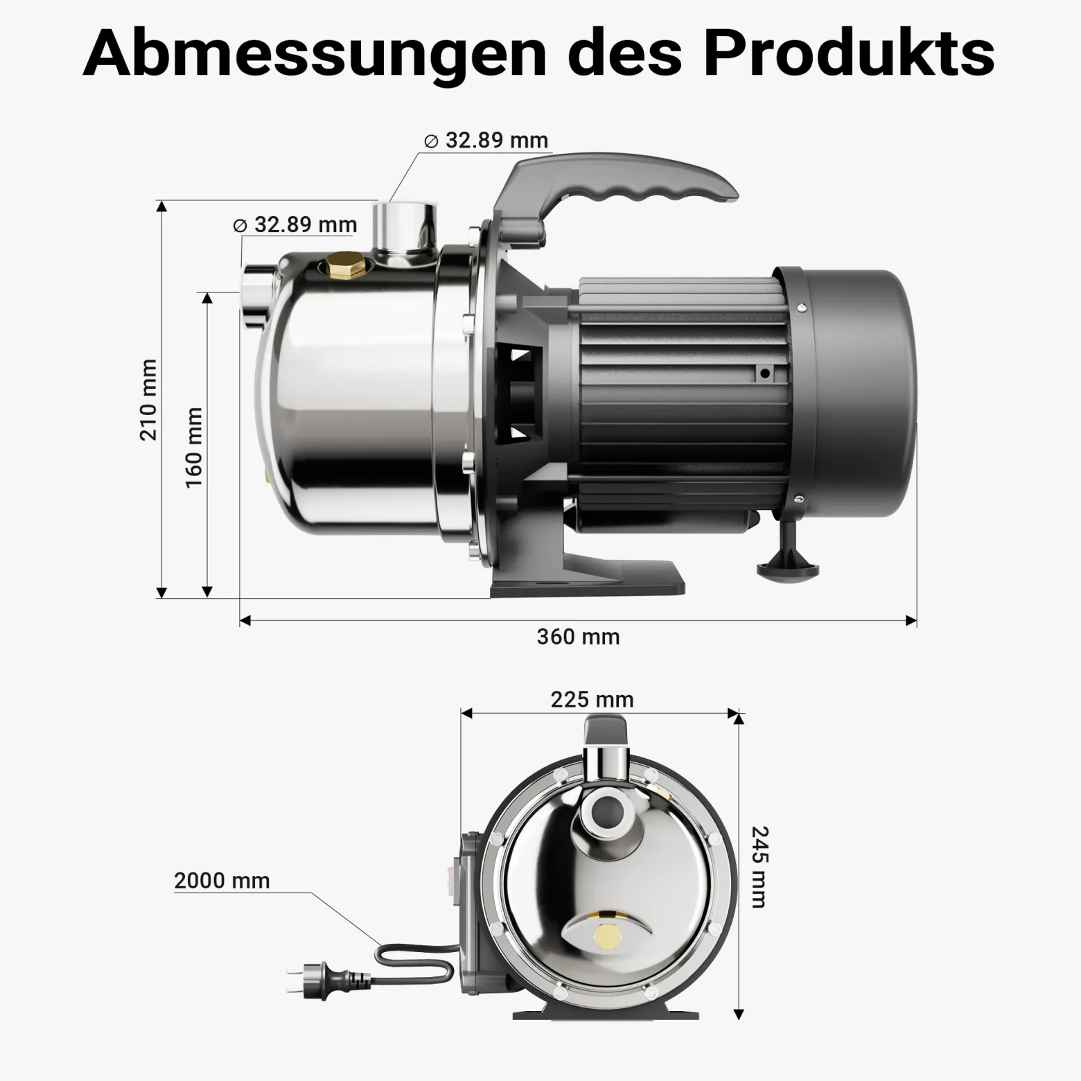 Wiltec Hauswasserwerk JET110S 1100W 4600L/h tragbare Gartenpumpe Edelstahl Hauswasserautomat Garten Wasserpumpe elektrische Pumpe