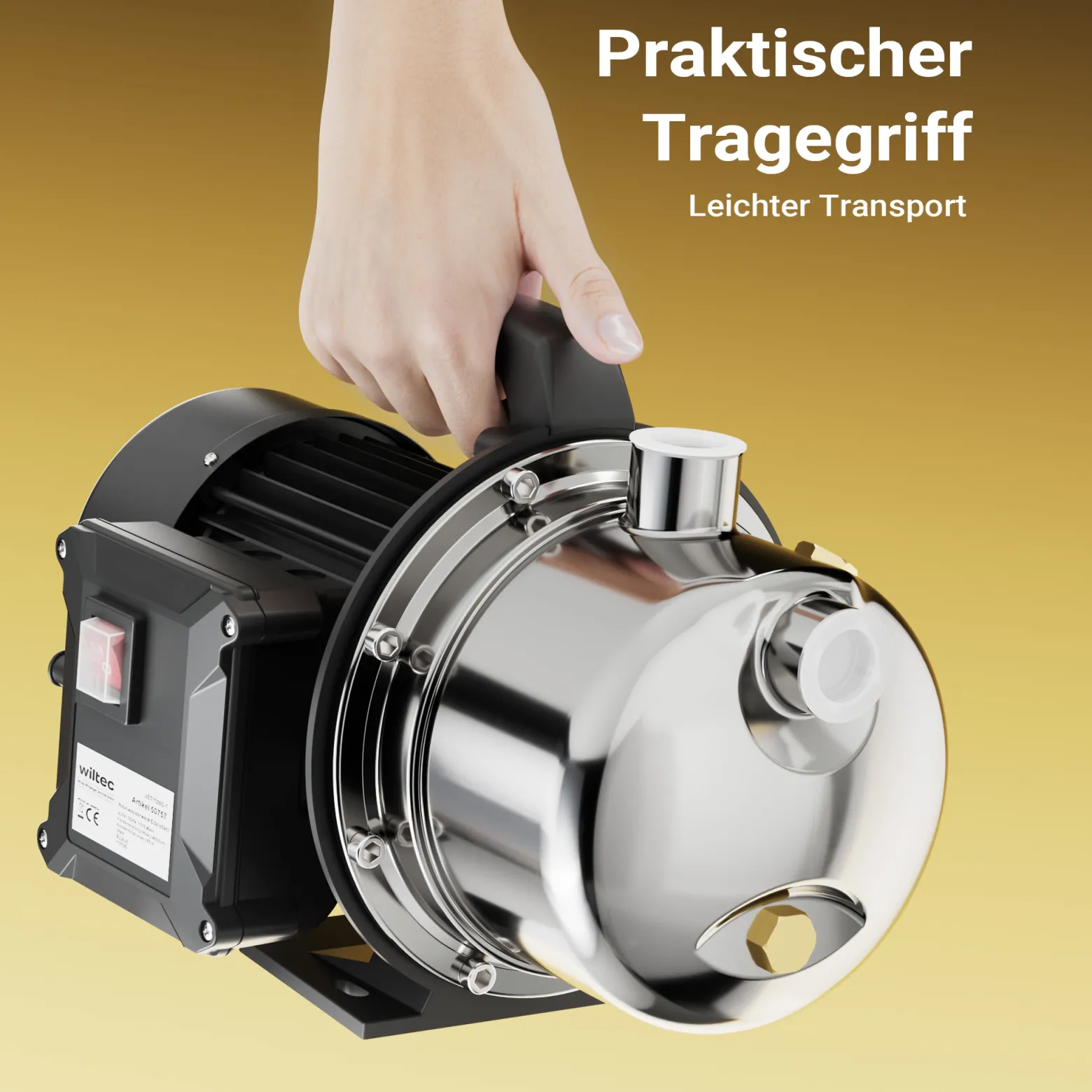 Wiltec Hauswasserwerk JET110S 1100W 4600L/h tragbare Gartenpumpe Edelstahl Hauswasserautomat Garten Wasserpumpe elektrische Pumpe
