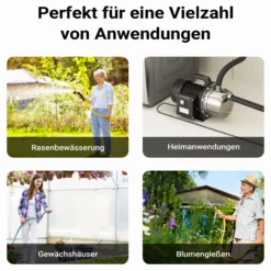 Wiltec Hauswasserwerk JET110S 1100W 4600L/h tragbare Gartenpumpe Edelstahl Hauswasserautomat Garten Wasserpumpe elektrische Pumpe