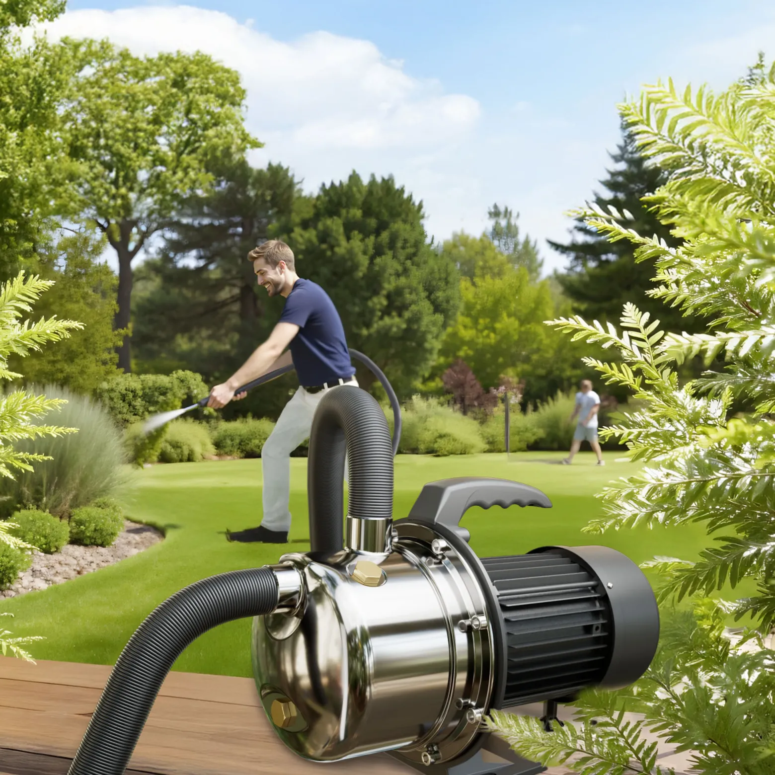 Wiltec Hauswasserwerk JET110S 1100W 4600L/h tragbare Gartenpumpe Edelstahl Hauswasserautomat Garten Wasserpumpe elektrische Pumpe