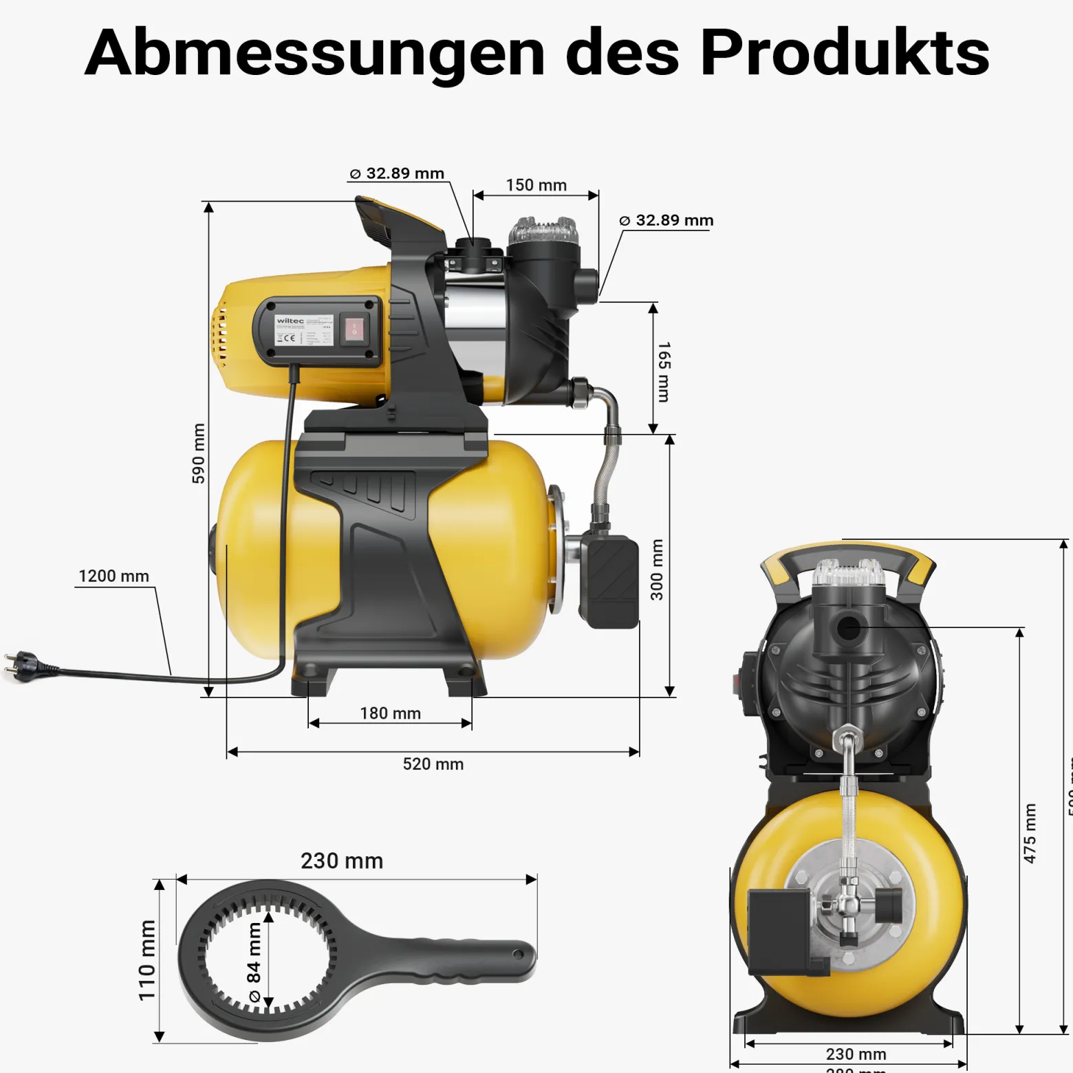 Wiltec Hauswasserwerk mit 24-L-Membrankessel, 5000 l/h Hauswasserautomat mit Druckschalter und Vorfilter, Gartenpumpe mit 50 m Förderhöhe, Wasserpumpe mit 7 m Ansaugtiefe