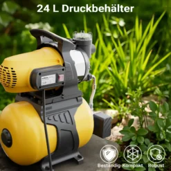 Wiltec Hauswasserwerk mit 24-L-Membrankessel, 5000 l/h Hauswasserautomat mit Druckschalter und Vorfilter, Gartenpumpe mit 50 m Förderhöhe, Wasserpumpe mit 7 m Ansaugtiefe