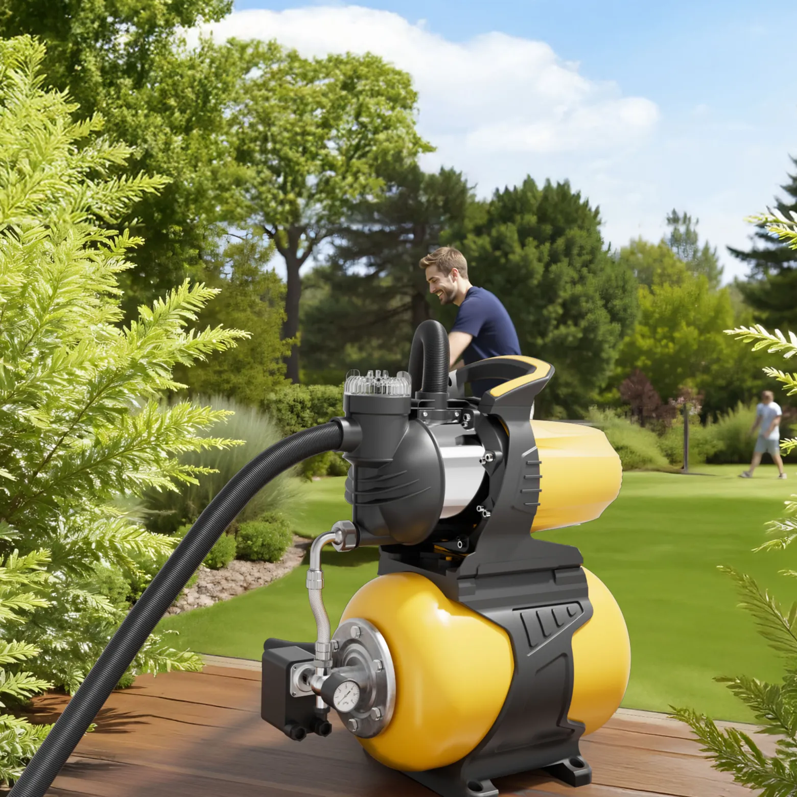 Wiltec Hauswasserwerk mit 24-L-Membrankessel, 5000 l/h Hauswasserautomat mit Druckschalter und Vorfilter, Gartenpumpe mit 50 m Förderhöhe, Wasserpumpe mit 7 m Ansaugtiefe