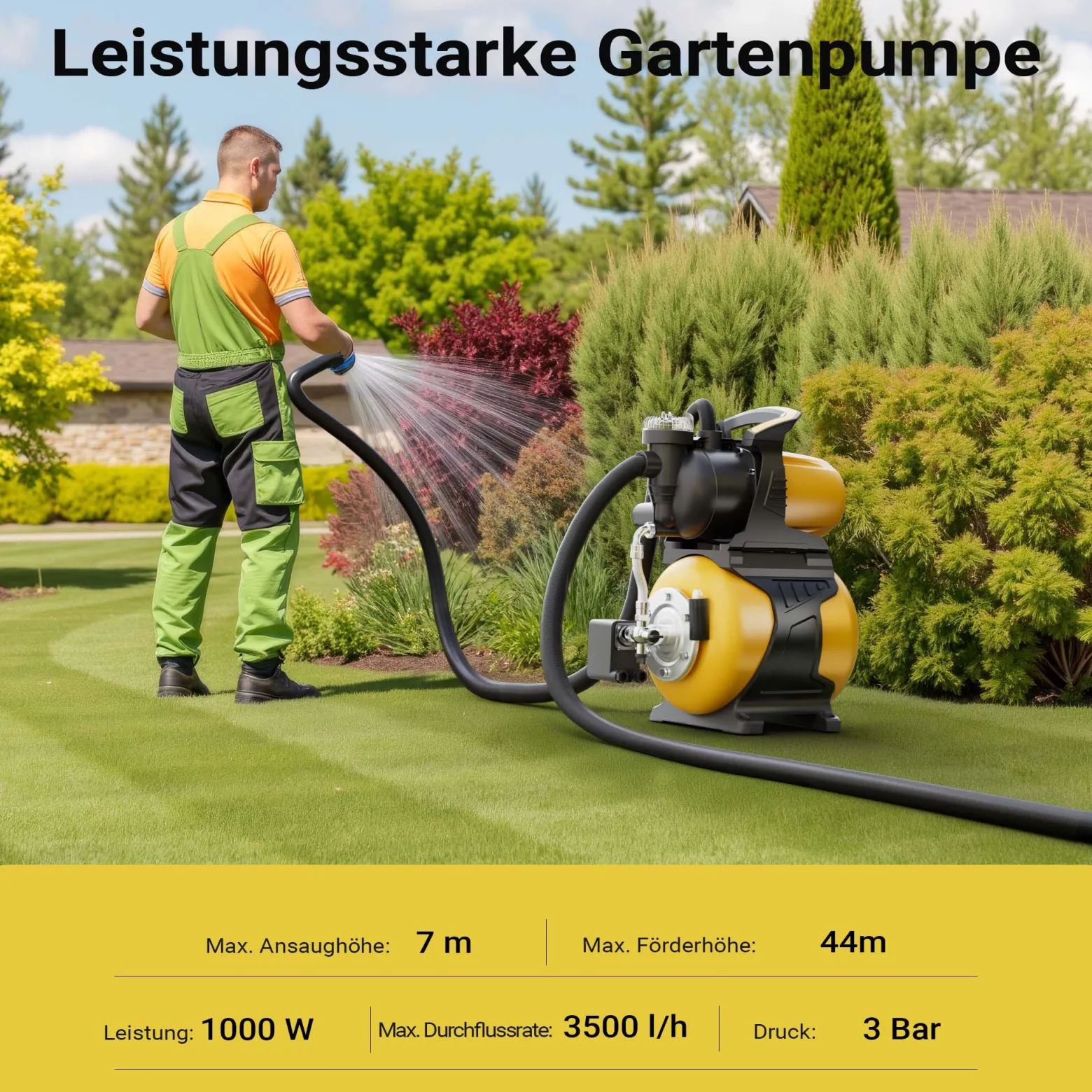 Wiltec Hauswasserwerk mit 19-L-Membrankessel, 3500 l/h Hauswasserautomat mit Druckschalter und Vorfilter, Gartenpumpe mit 44 m Förderhöhe, Wasserpumpe mit 8 m Ansaugtiefe