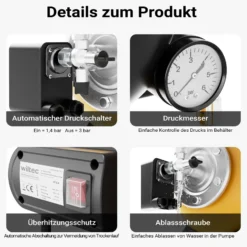 Wiltec Hauswasserwerk mit 19-L-Membrankessel, 3500 l/h Hauswasserautomat mit Druckschalter und Vorfilter, Gartenpumpe mit 44 m Förderhöhe, Wasserpumpe mit 8 m Ansaugtiefe
