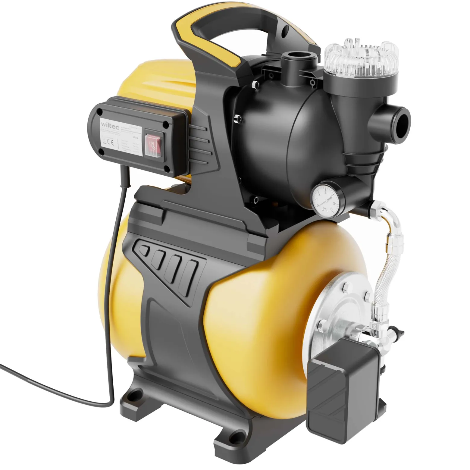 Wiltec Hauswasserwerk mit 19-L-Membrankessel, 3500 l/h Hauswasserautomat mit Druckschalter und Vorfilter, Gartenpumpe mit 44 m Förderhöhe, Wasserpumpe mit 8 m Ansaugtiefe