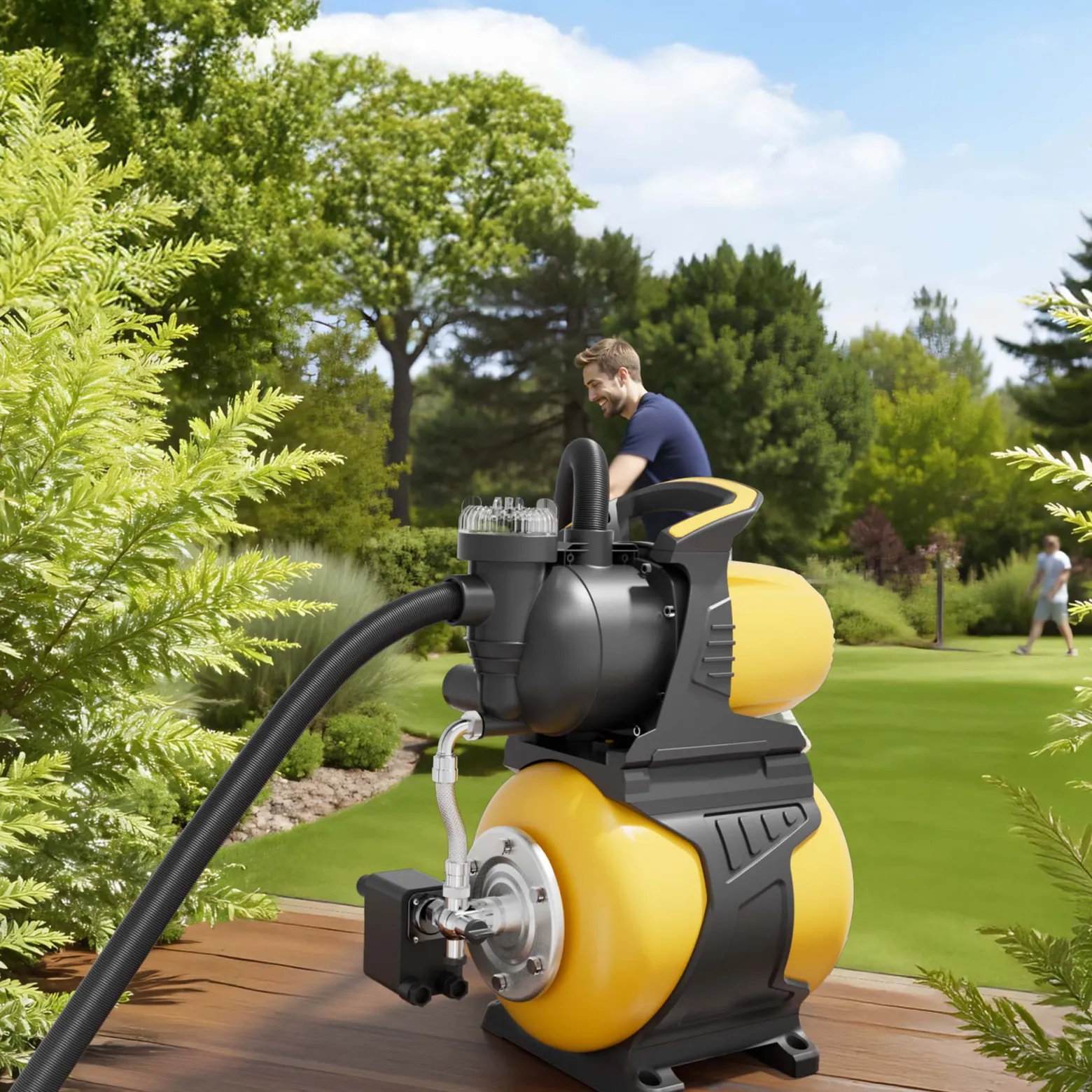 Wiltec Hauswasserwerk mit 19-L-Membrankessel, 3500 l/h Hauswasserautomat mit Druckschalter und Vorfilter, Gartenpumpe mit 44 m Förderhöhe, Wasserpumpe mit 8 m Ansaugtiefe