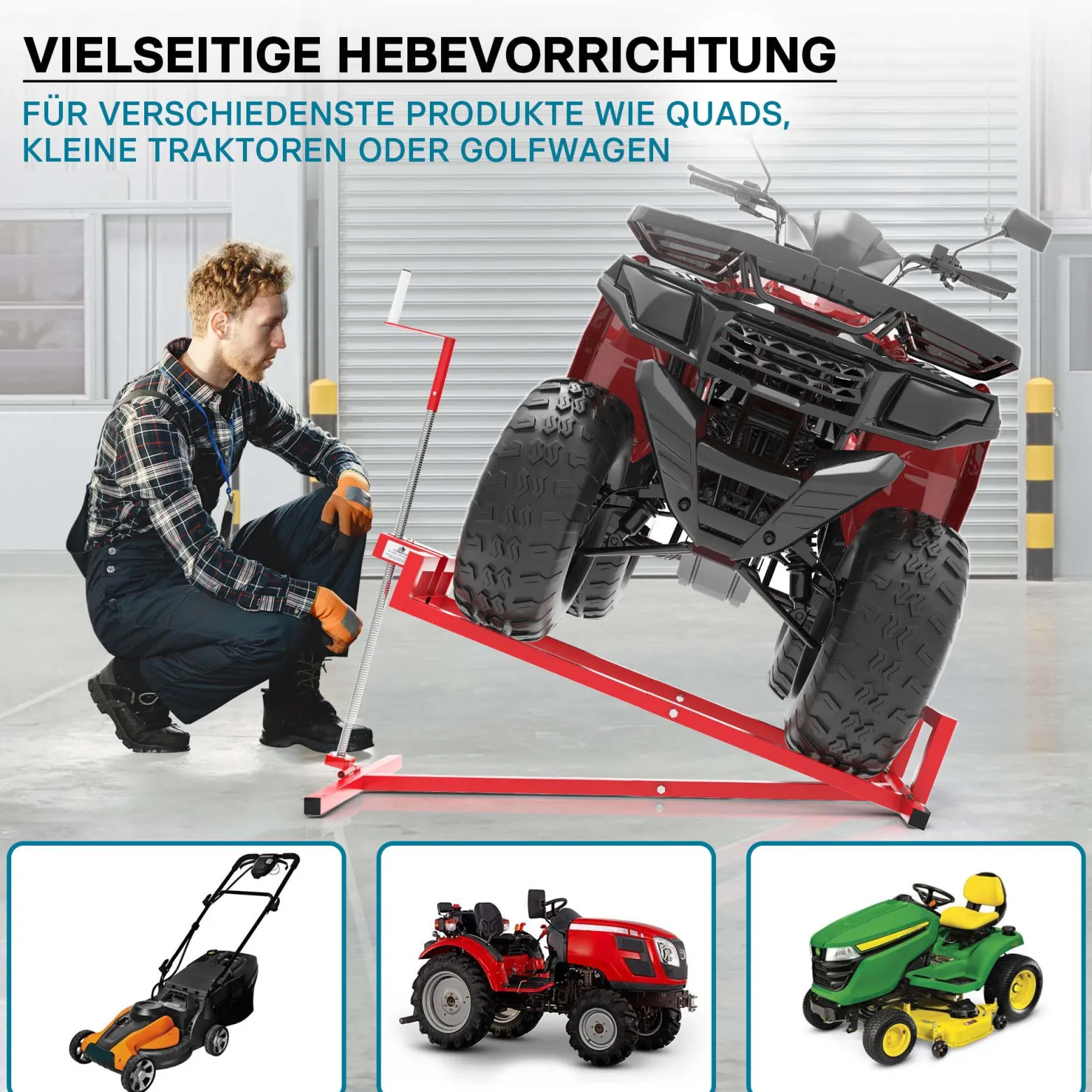 Wiltec Hebevorrichtung für Aufsitzmäher Rasentraktor – bis max 400 kg – 1140 x 495 x 1030 mm – aus Stahl – Lifter als Reinigungshilfe