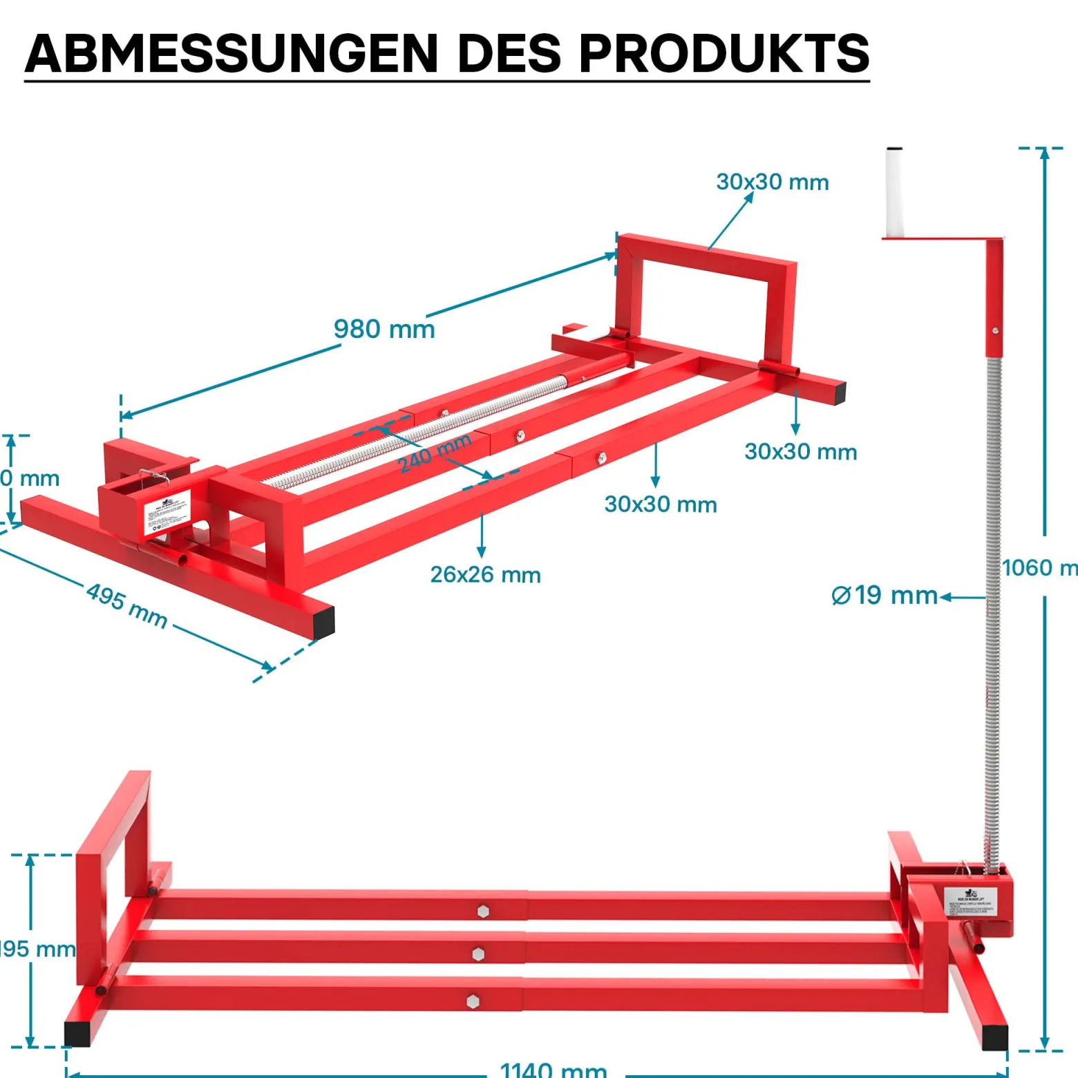 Wiltec Hebevorrichtung für Aufsitzmäher Rasentraktor – bis max 400 kg – 1140 x 495 x 1030 mm – aus Stahl – Lifter als Reinigungshilfe