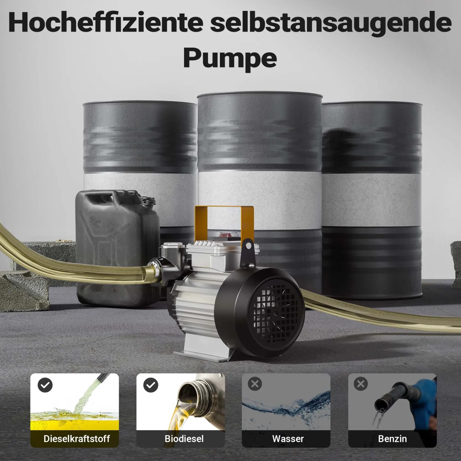 Wiltec Heizöl- und Dieselpumpe Typ04011 230V/550W für 20-60l/min selbstansaugende Heizölpumpe bis 2m mit By-Pass-Ventil gegen Überhitzung
