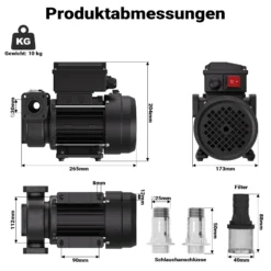Wiltec Heizöl- und Dieselpumpe 230V 750W 100l/min, Selbstansaugende Umfüllpumpe mit 3 m Ansaughöhe und Rückschlagventil, Absaugpumpe