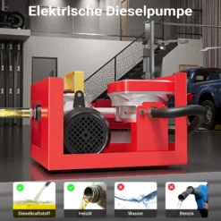 Wiltec Heizöl- und Dieselpumpe 230V/550W 60l/min selbstansaugende Pumpe mit automatischer Pistole, Kraftstoffpumpe, Absaugpumpe