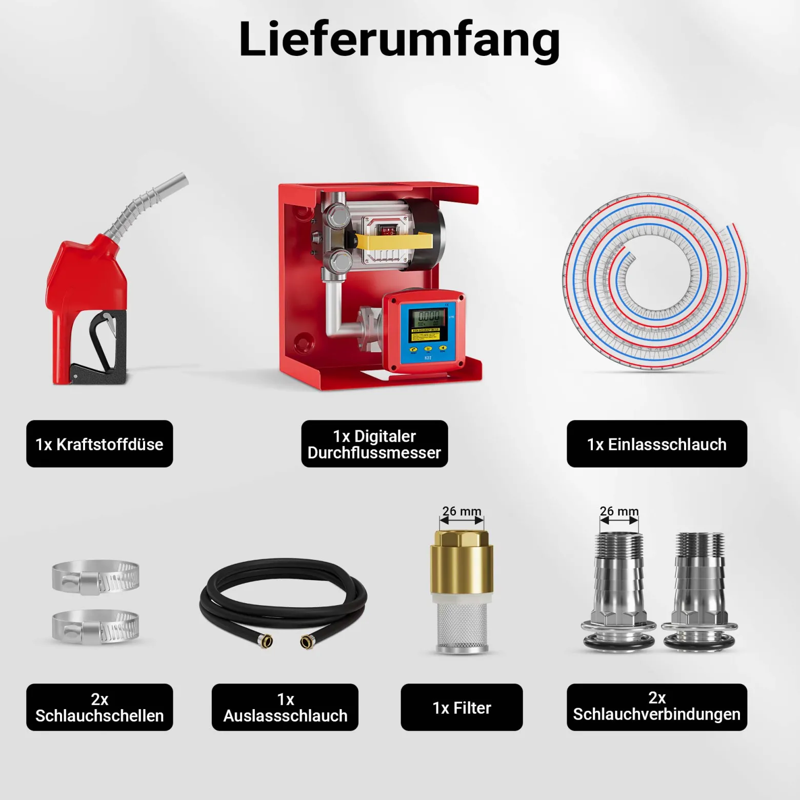Wiltec Heizöl- und Dieselpumpe 230V/550W 60l/min selbstansaugende Pumpe mit automatischer Pistole, Kraftstoffpumpe, Absaugpumpe