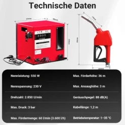 Wiltec Heizöl- und Dieselpumpe 230V/550W 60l/min selbstsansaugend, zur Wandmontage, Zapfpistole mit Abschaltautomatik, Kraftstoffpumpe