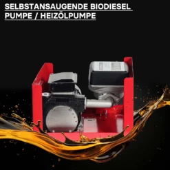 Wiltec Heizöl- und Dieselpumpe 230V/750W 80l/min selbstansaugend Pumpe mit automatischer Pistole, Kraftstoffpumpe, Absaugpumpe