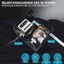 Wiltec Heizöl- und Dieselpumpe 230V/550W 50l/min selbstansaugend Pumpe mit automatischer Pistole, Kraftstoffpumpe, Absaugpumpe